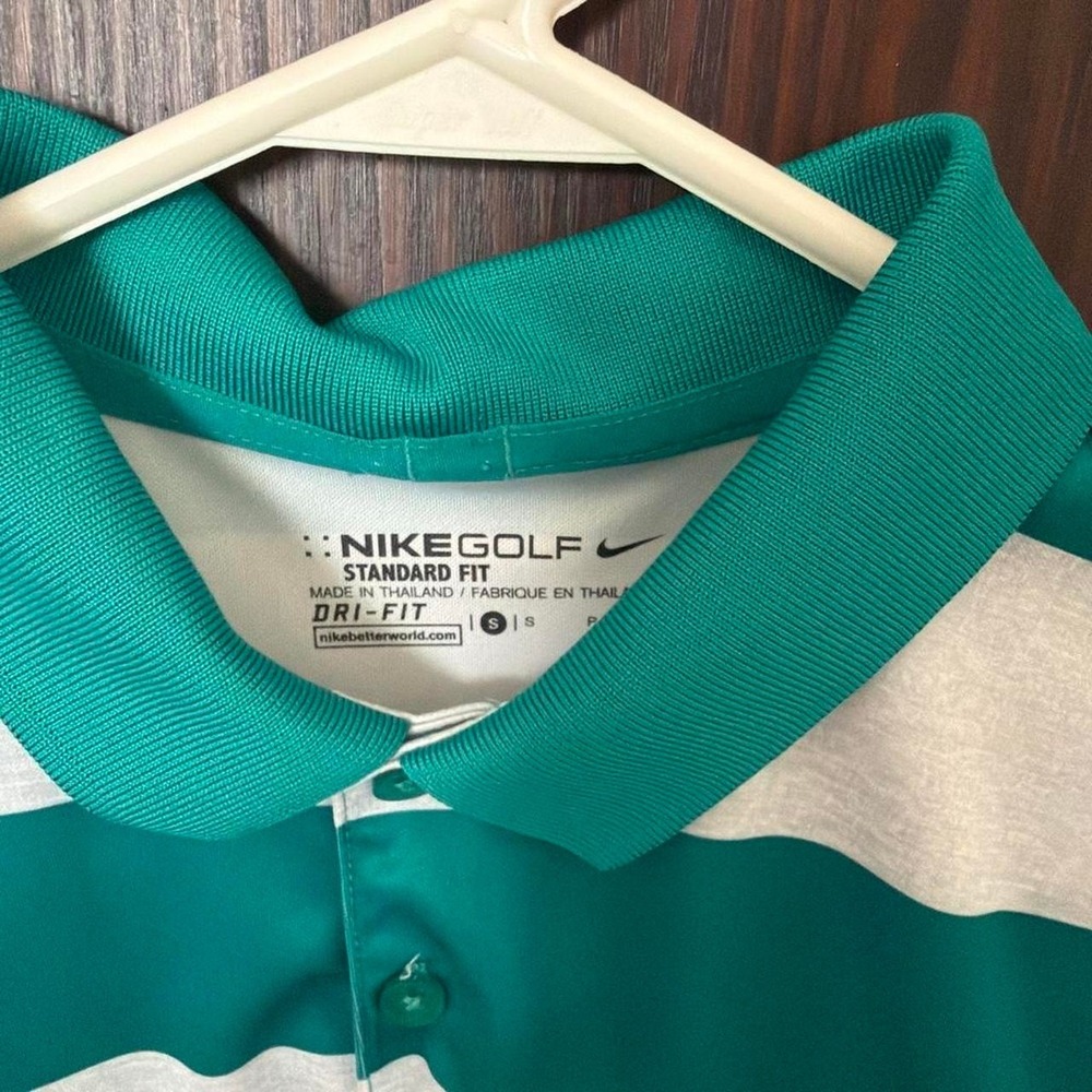 Men's NIKE GOLF Dri-Fit Standard Polo Shirt XL Aqua Green & Gray With Logo - Picture 2 of 7